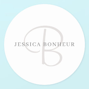 Elegant Name Monogram   Wit en grijs Ronde Sticker