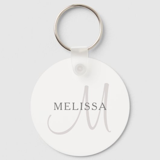 Elegant Name Monogram | Wit en grijs Sleutelhanger (Voorkant)