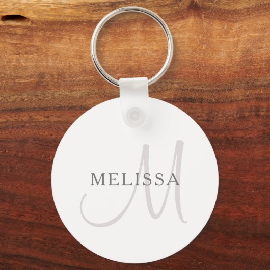 Elegant Name Monogram | Wit en grijs Sleutelhanger (Achterkant)