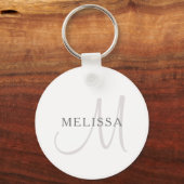 Elegant Name Monogram | Wit en grijs Sleutelhanger (Voorkant)