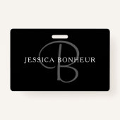 Elegant Name Monogram | Zwart wit en grijs Badge (Achterkant)