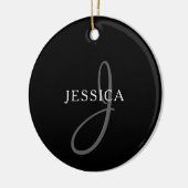 Elegant Name Monogram | Zwart wit en grijs Keramisch Ornament (Links)