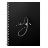 Elegant Name Monogram | Zwart wit en grijs Notitieboek (Voorkant)