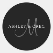 Elegant Name Monogram | Zwart wit en grijs Ronde Sticker (Voorkant)