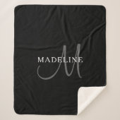 Elegant Name Monogram | Zwart wit en grijs Sherpa Deken (Voorkant)