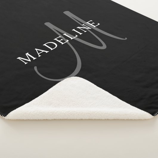 Elegant Name Monogram | Zwart wit en grijs Sherpa Deken (3/4)
