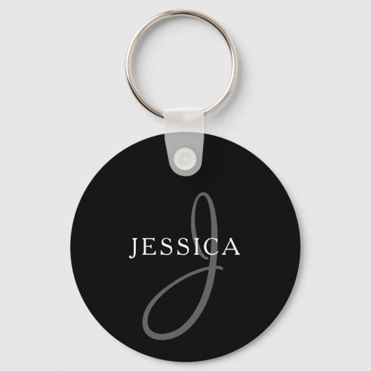 Elegant Name Monogram | Zwart wit en grijs Sleutelhanger (Achterkant)