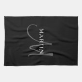 Elegant Name Monogram | Zwart wit en grijs Theedoek (Horizontaal)