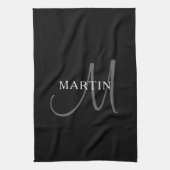 Elegant Name Monogram | Zwart wit en grijs Theedoek (Verticaal)