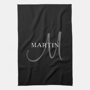 Elegant Name Monogram   Zwart wit en grijs Theedoek