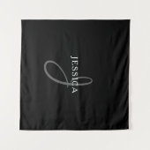 Elegant Name Monogram | Zwart wit en grijs Wandkleed (Voorkant (horizontaal))