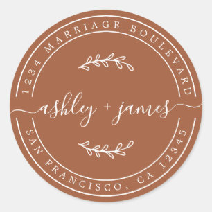 Elegant Names TerraCotta Wedding Return Address Ronde Sticker