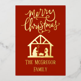 Elegant Natitivity kerstfamilienaam Folie Feestdagenkaart