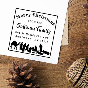 Elegant Natitivity Scene Kerstmis Return Address Rubberstempel