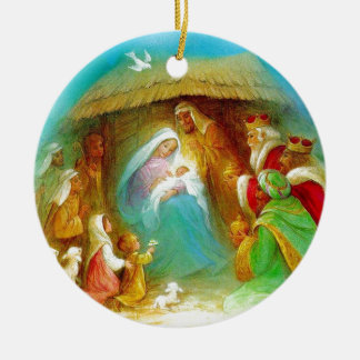 Elegant Natitivity scene, Mary Jesus Joseph Keramisch Ornament