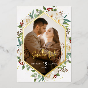 Elegant Natural White Rose Peony Floral Wedding Folie Uitnodiging