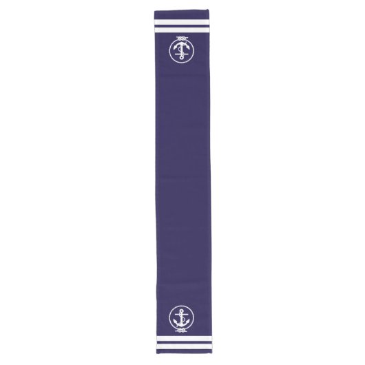 Elegant Nautical Anchor and Stripes Pattern Lange Tafelloper (Voorkant)