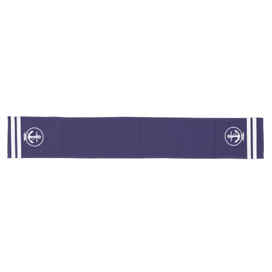 Elegant Nautical Anchor and Stripes Pattern Lange Tafelloper (Horizontaal)