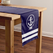 Elegant Nautical Anchor and Stripes Pattern Lange Tafelloper (Voorbeeld)
