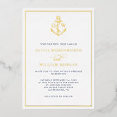 Elegant Nautical Anchor Monogram Weddenschap Gold Folie Uitnodiging (Voorkant)