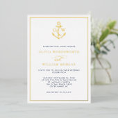 Elegant Nautical Anchor Monogram Weddenschap Gold Folie Uitnodiging (Staand Voorkant)