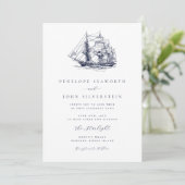 Elegant Nautical Boat Illustration Wedding Kaart (Staand voorkant)