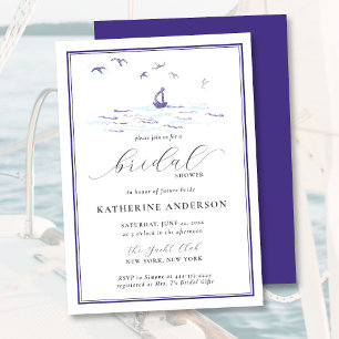 Elegant Nautical Boat Waves Birds Vrijgezellenfees Kaart