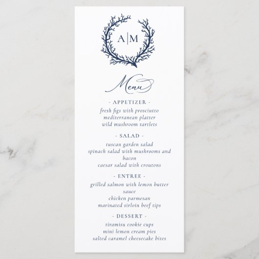 Elegant Nautical Coral Ref Wedding Menu (Voorkant)