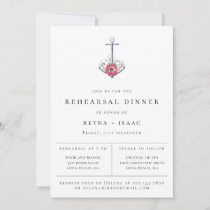 Elegant Nautical Floral Anchor Rehearsal Dinner Aankondiging