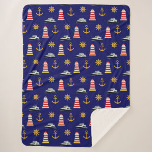 Elegant Nautical Icons op Navy Blue Sherpa Blanket Deken