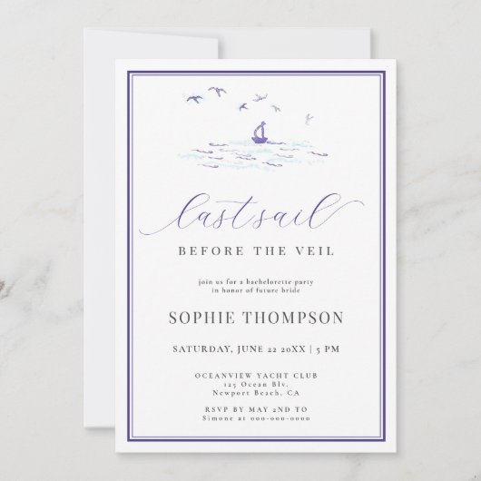 Elegant Nautical Last Sail Boat Bachelorette Kaart (Voorkant)