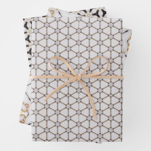 Elegant Nautical Navy and White Wrapping Paper Set (In situ)