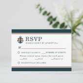 Elegant Nautical Navy Anker Bruiloft RSVP Kaartje (Staand voorkant)