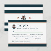 Elegant Nautical Navy Anker Bruiloft RSVP Kaartje (Voorkant / Achterkant)