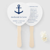 Elegant Nautical Navy Blue Anchor Wedding Programm Handwaaier (Voorkant en achterkant)