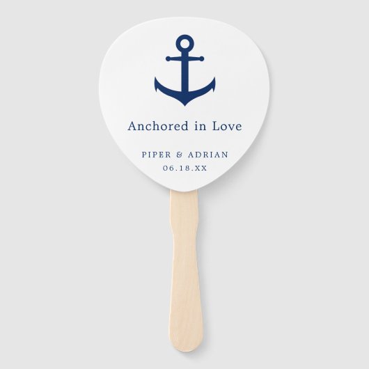 Elegant Nautical Navy Blue Anchor Wedding Programm Handwaaier (Voorkant)
