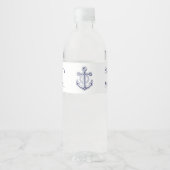 Elegant Nautical Navy Blue Anchor Wedding Waterfles Etiket (Voorkant)