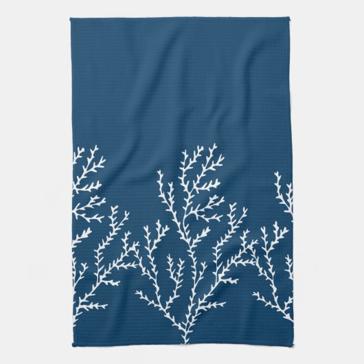 Elegant, Nautical Seaweed Pattern Blauwgroen Blauw Theedoek (Verticaal)