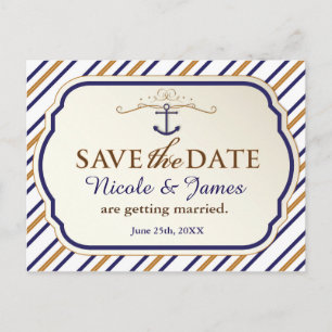 Elegant Nautical Stripe Save the Date Briefkaart