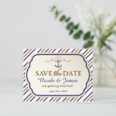 Elegant Nautical Stripe Save the Date Briefkaart (Staand voorkant)