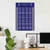 Elegant Nautical Wedding Navy Stripes Seat Chart Poster (Thuiskantoor)