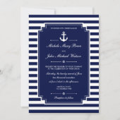 Elégant Nautique Bleu Blanc Mariage Invitation (Devant)