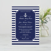 Elégant Nautique Bleu Blanc Mariage Invitation (Debout devant)
