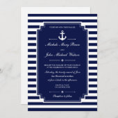 Elégant Nautique Bleu Blanc Mariage Invitation (Devant / Derrière)