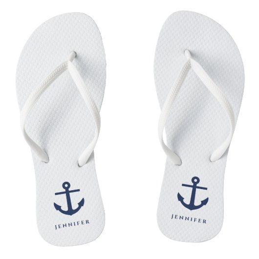 Elegant Nautisch Anker Custom Name Teenslippers (Voetbed)