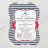Elegant Nautisch Baby shower Uitnodigen; Navy en R Kaart (Voorkant / Achterkant)