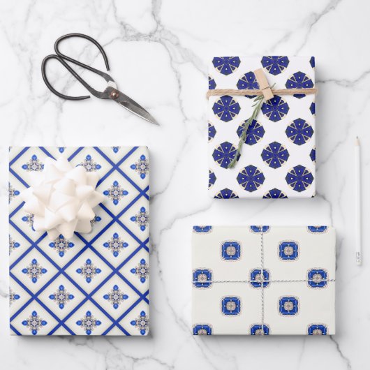 Elegant nautisch saffier blauw en wit inpakpapier vel (Voorkant)