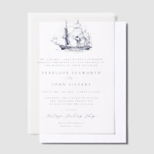 Elegant nautisch schip illustratie formele bruilof vellum uitnodigingen