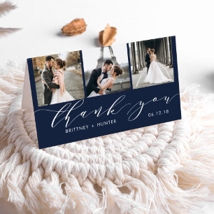 Elegant Navy 3 Foto Collage Bedankt Kaart