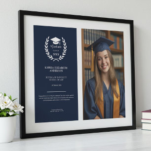 Elegant Navy Afstuderen Photo Achievement Lijst Poster